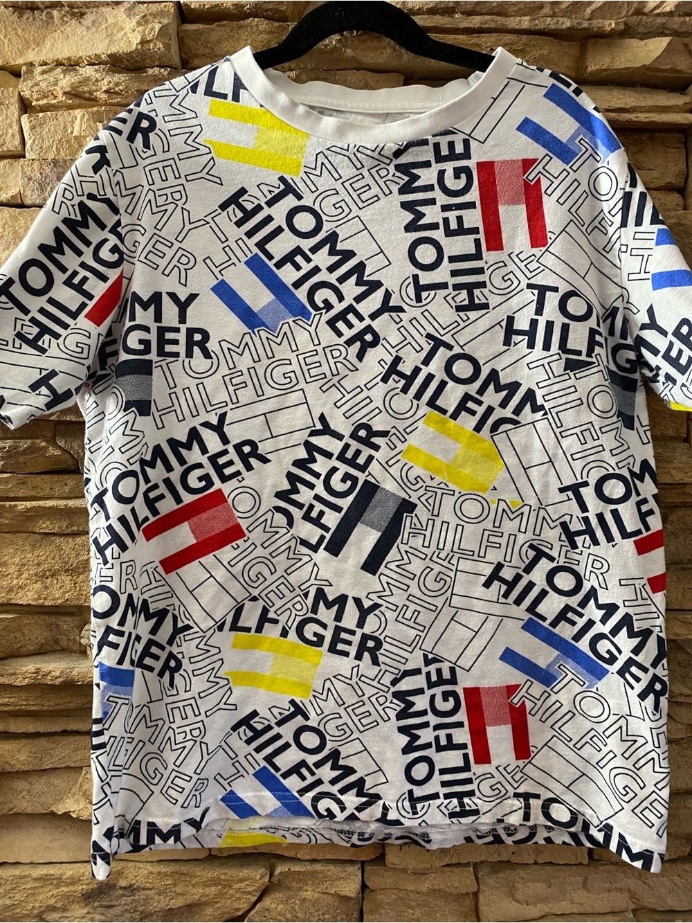 Tommy Hilfiger Kids Large 16/18 Allover Logo Graphic T-Shirt White